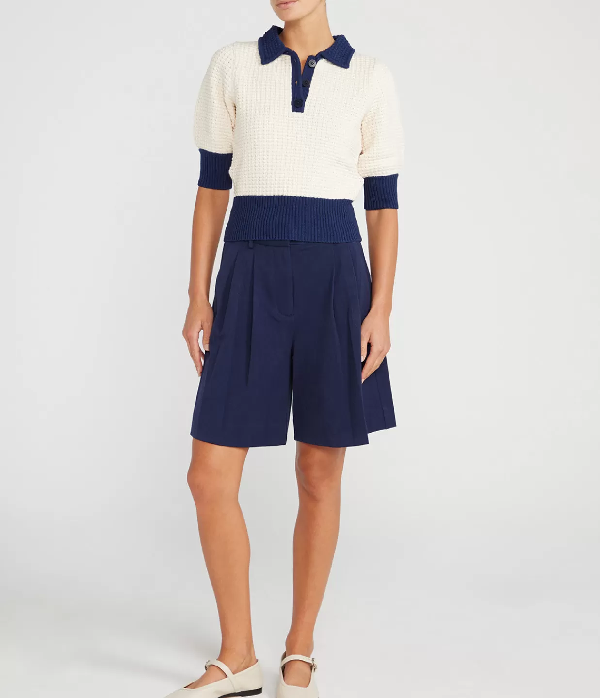 Cheap Altea Short Sleeve Sweater In Ivory And Navy Knitwear