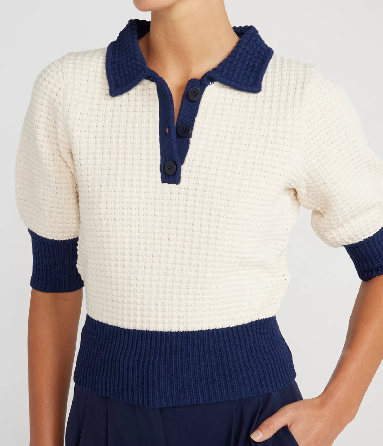 Cheap Altea Short Sleeve Sweater In Ivory And Navy Knitwear