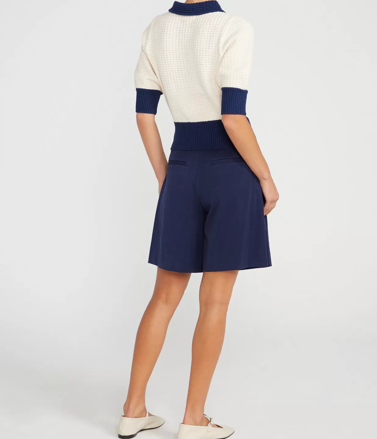 Cheap Altea Short Sleeve Sweater In Ivory And Navy Knitwear