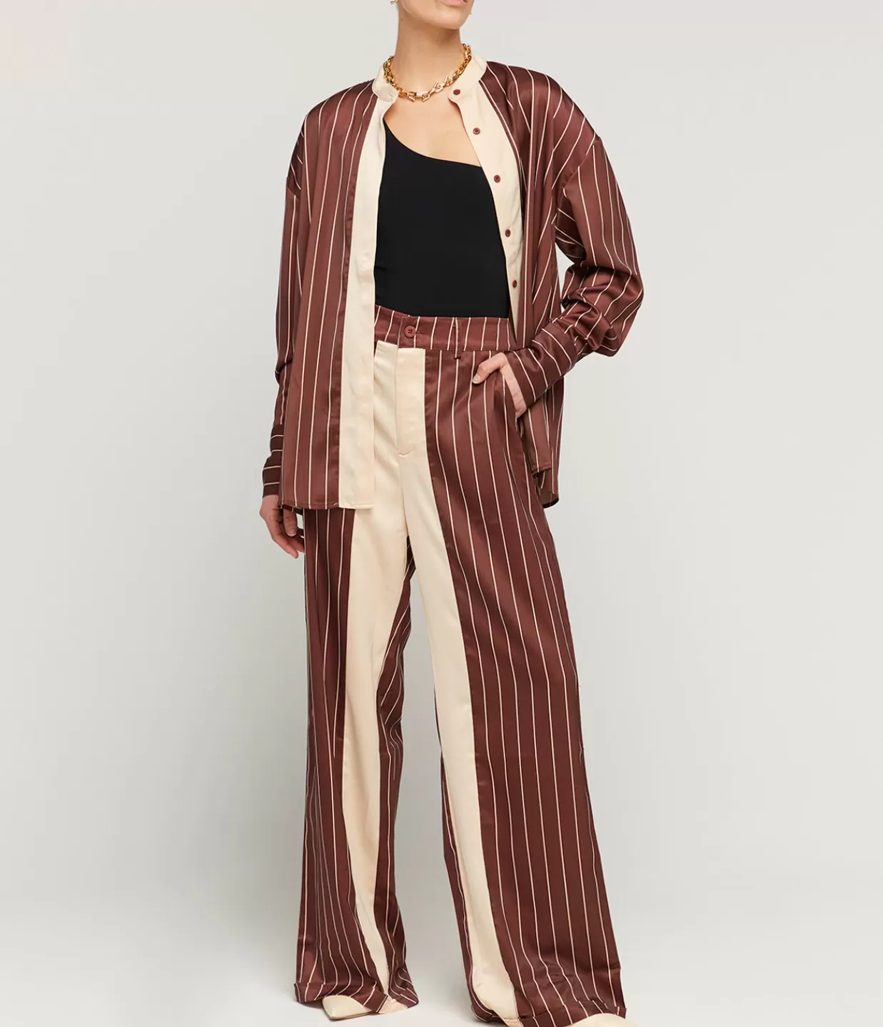 Cheap Bordeaux Silk Stripe Tailored Pant In Cocoa And Ecru Pants