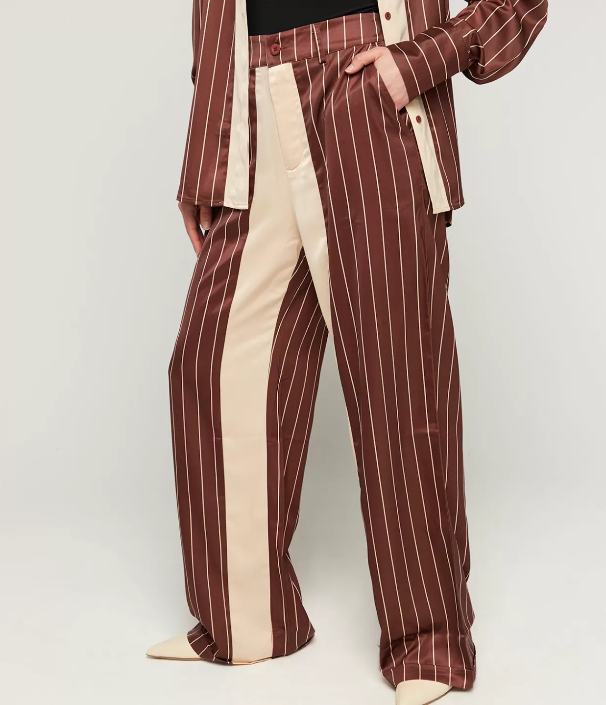 Cheap Bordeaux Silk Stripe Tailored Pant In Cocoa And Ecru Pants