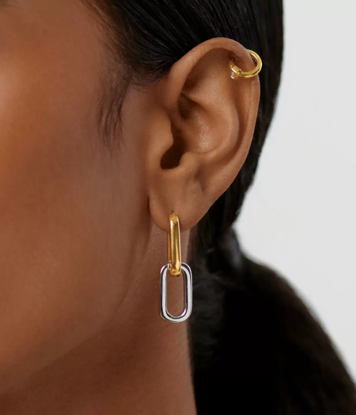 Flash Sale Convertible Ovate Double Link Hoop Earrings In Gold And Rhodium Jewellery | Earrings