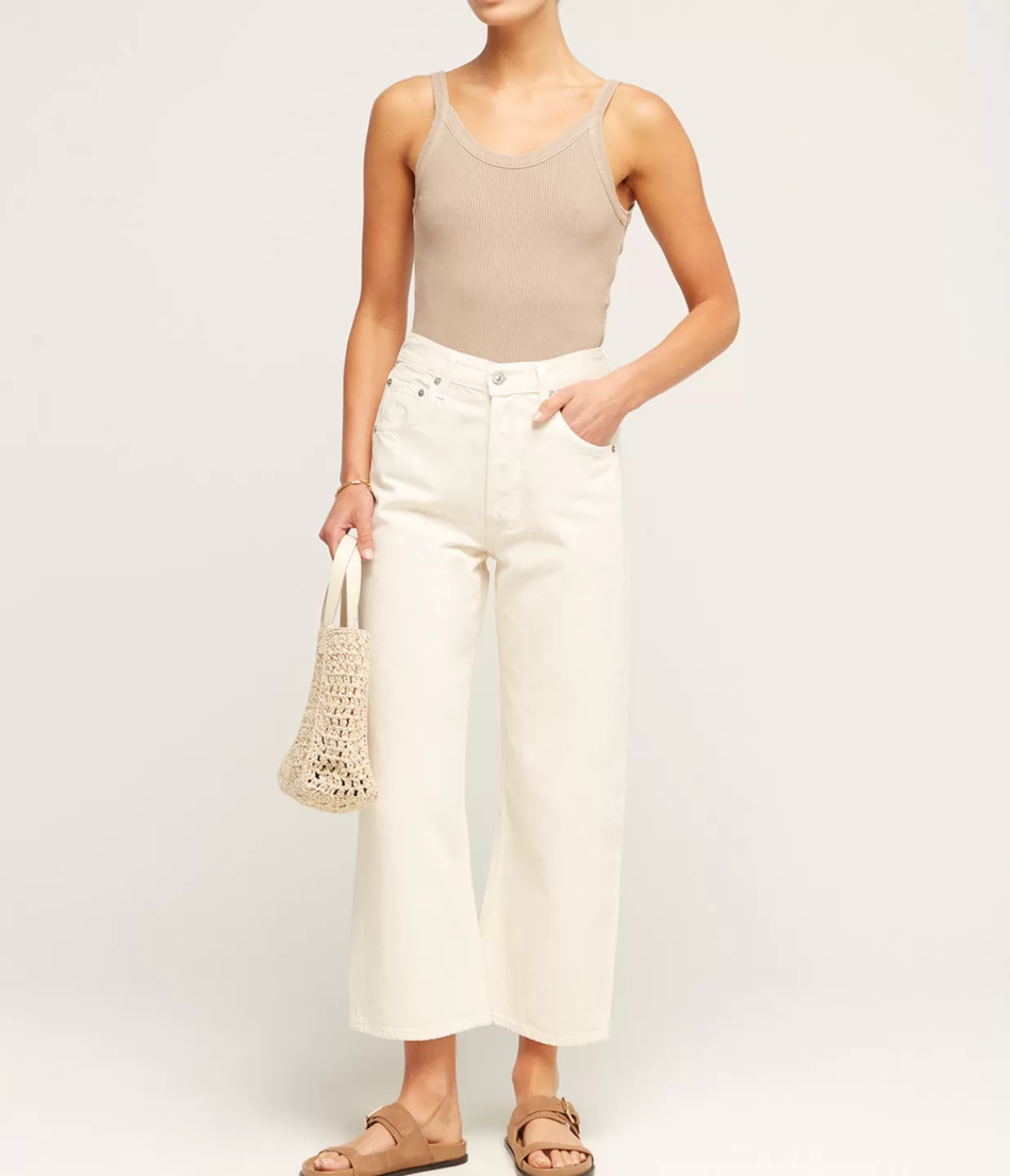 Shop Gaucho Vintage Wide Leg In Cream Denim