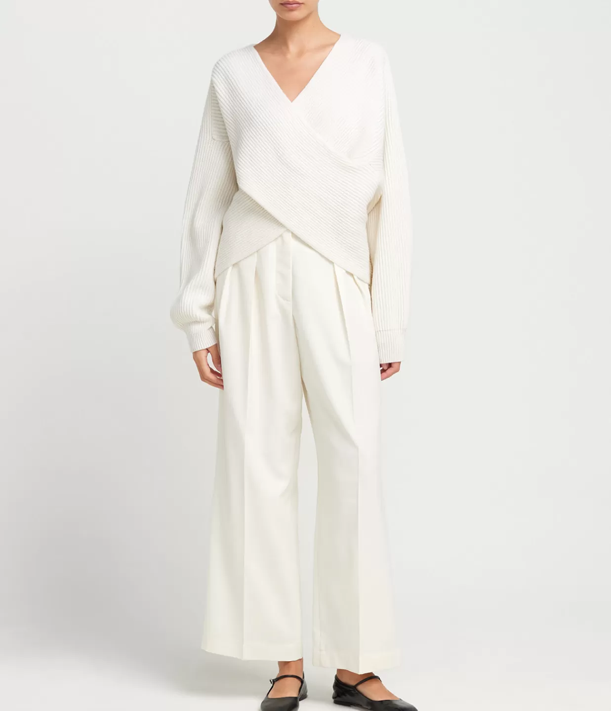 Online Gia Cashmere And Merino Cross Wrap Sweater In Ivory Knitwear