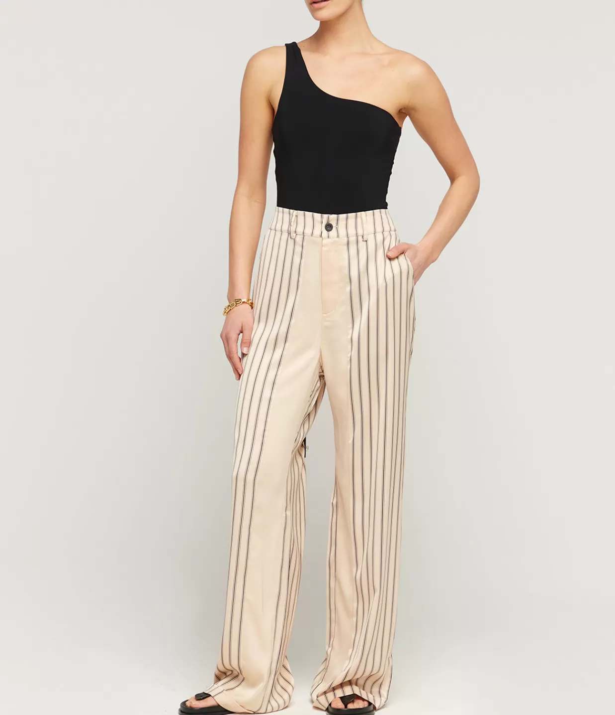 Outlet Gio Triple Stripe Tailored Silk Pants In Black And Ecru Pants