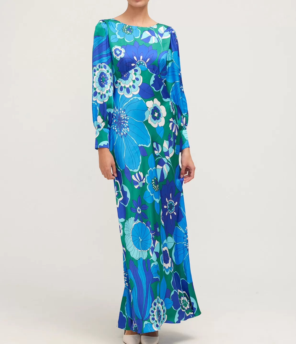 Fashion Marni Long Sleeve Maxi Dress In Miami Floral Emerald Dresses