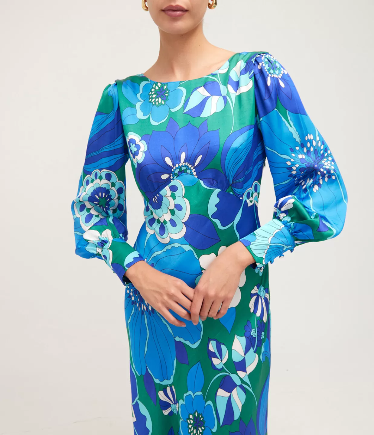Fashion Marni Long Sleeve Maxi Dress In Miami Floral Emerald Dresses
